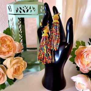 Yellow Mustard Multi Seed Bead Earrings